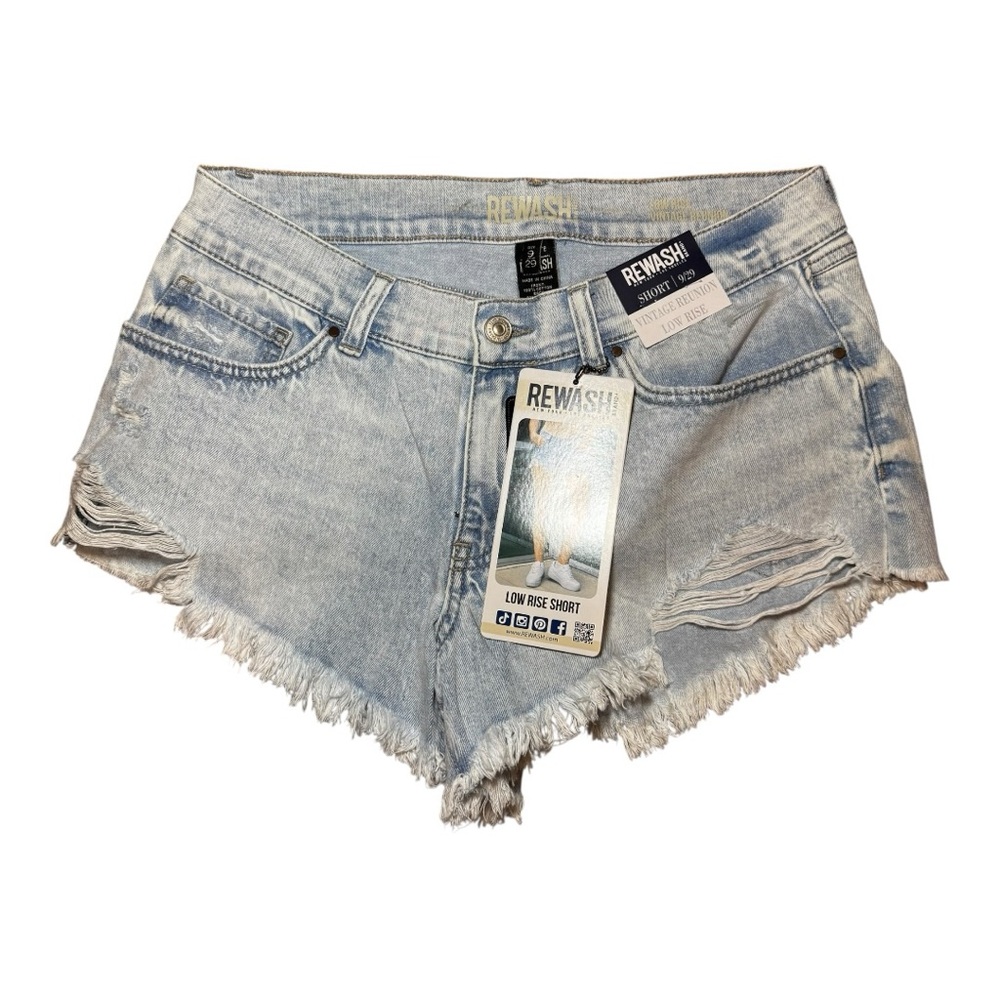 REWASH Light Blue Distressed Vintage Reunion Low Rise Denim Shorts 9/29 NWT